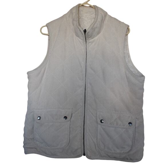CHRISTOPHER & BANKS Faux Fur Vest Quilted Women's XL Reversible Zip Up Warm Cozy - Picture 2 of 3